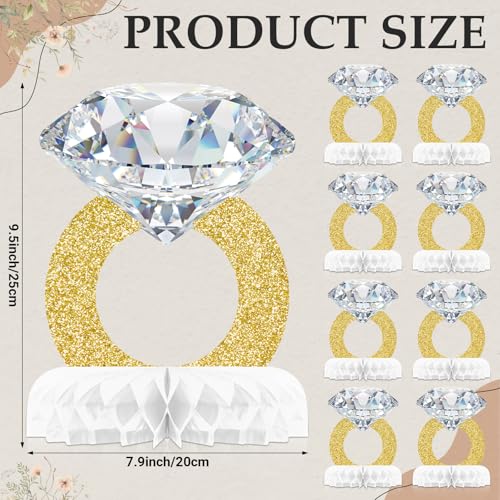 Image of Faccito 9 Pcs Diamond Ring Centerpiece Engaged Diamond Rings Decor for Bachelorette Party Engagement Party Bridal Shower Wedding Anniversary Decoration Supplies