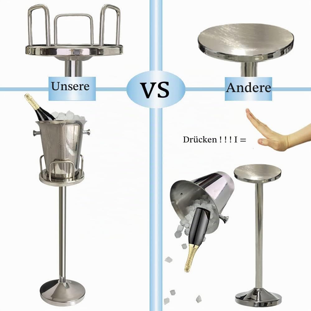Eiskübel mit Ständer 201 Edelstahl Stand Eiskübel Eiswürfelbehälter Kühler Chiller mit Tragegriff für Wein Champagner Bier KTV Clubs Bar Partys, 5L (Farbe : Gold, Höhe : 90cm) (90cm, Silber)
