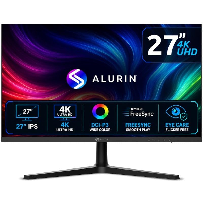Alurin Monitor 27 Pulgadas 4K UHD CoreVision, AMD FreeSync, Eye Care, Low Blue Light, 60Hz, HDMI 2.0, DisplayPort 1.4, VESA 75x75, Monitor para Oficina, Diseño, Edición y Multimedia