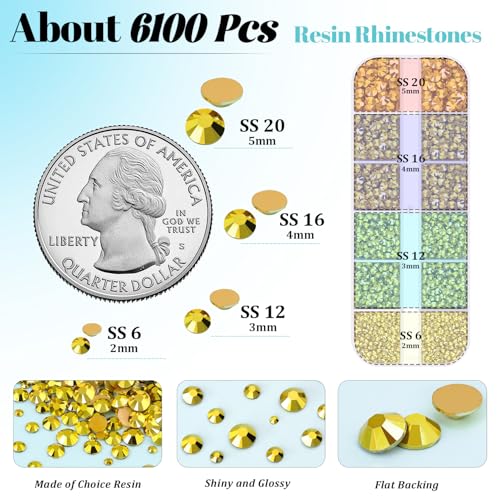 Image of 6100Pcs Resin Rhinestones for Crafting with 2Pcs 10ml B7000 Jewelry Glue, 1 Box Flatback Crystals Diamond (Bright Gold) for Bedazzling Crafts DIY Nail Art，Non Hotfix Gems for Clothing Shoes Tumblers