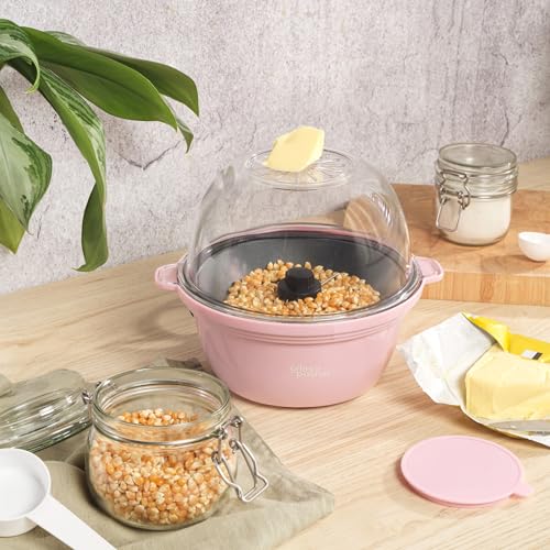 Giles & Posner Mini Popcorn Maker Machine – Non-stick Corn Plate, Hot Air Popcorn Popper, Electric Stirring, Cool Touch Handles, Healthy Fat-Free Snack, Mess-Free with Serving Bowl & Spoon, 500W, Pink - Image 8