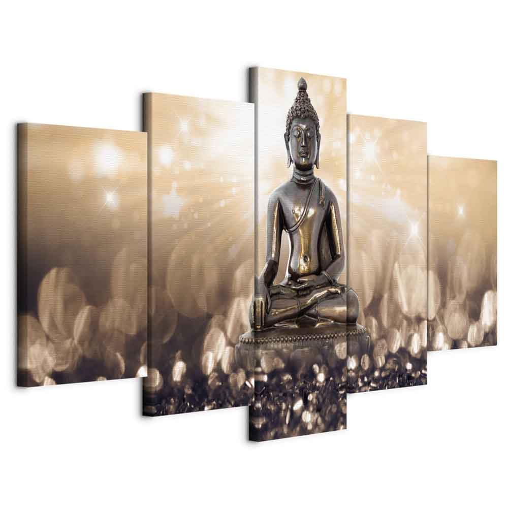 Cuadros B&D XXL - Cuadro en Lienzo Buda Zen Spa 200x100 cm 5 piezas - Impresión en material tejido no tejido cuadros decoracion salon modernos lienzos - Flores Naturaleza h-C-0012-b-n