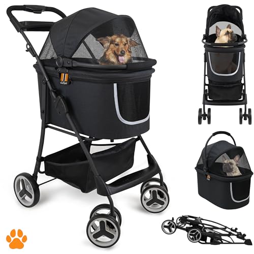 Modell CECE 2 in 1 Hundebuggy und Transportbox für Hunde | Faltbare Hundebox mit Extrakorb für Einkäufe oder Tierbedarf | Nutzung als Hundewagen oder sicherer Tragekorb – Schwarz-Melange