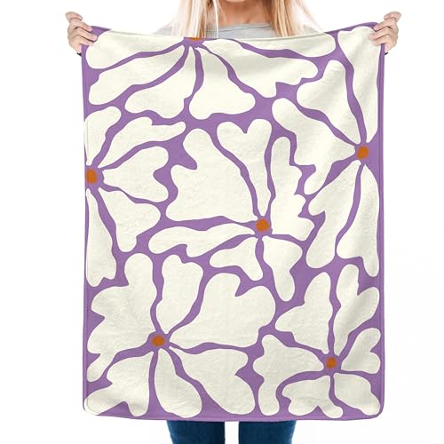 VRW Boho Abstract Floral Kids Blanket, Boho Purple Retro Groovy Flower Botanical Throw Blanket Gifts for Kids Girls Nursery Toddler Room Bedroom Couch...