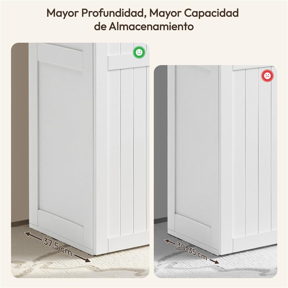 Yaheetech Armario de Almacenamiento Mueble Multiuso Estrecho Blanco | de 175,5cm de Altura y 37,5cm de Profundidad, con 4 Puertas y Compartimento para Aspiradora