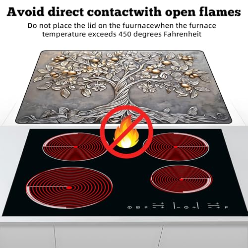 Image of Multi-Design Stove Top Cover for Glass /Electric Stoves - 3-in-1 Heat-Resistant Protector Mat, Non-Slip Drying Rack 28 inchx20 inch (Silver Fruit Tree, 28 inch L x 20 inch W)