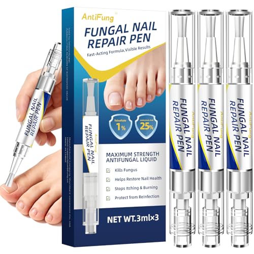 Toenail Fungus Treatment Extra Strength - AntiFung Pen - Maximum OTC with 25% Undecylenic Acid - for Damaged Nails Ingrown Nails & Discoloration - 3-Pack Applicator Pen