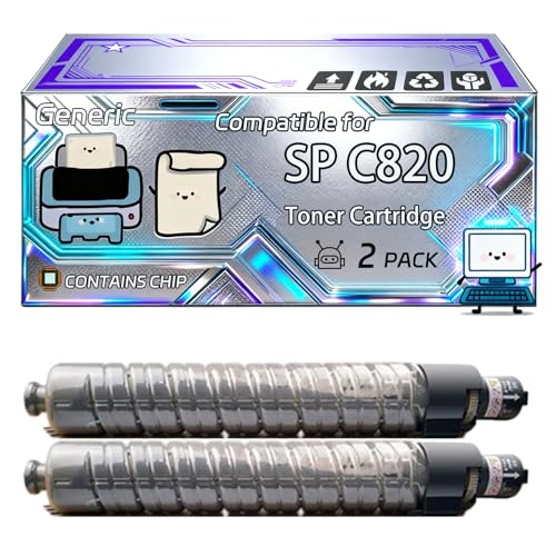 Image of SP C820 Toner Cartridge Compatible for Ricoh Aficio SP C 820 dn SP C 820 Series SP C 821 dn Printers, With Chip, 20000 Pages, Vibrant Colours (2 Pack Black)