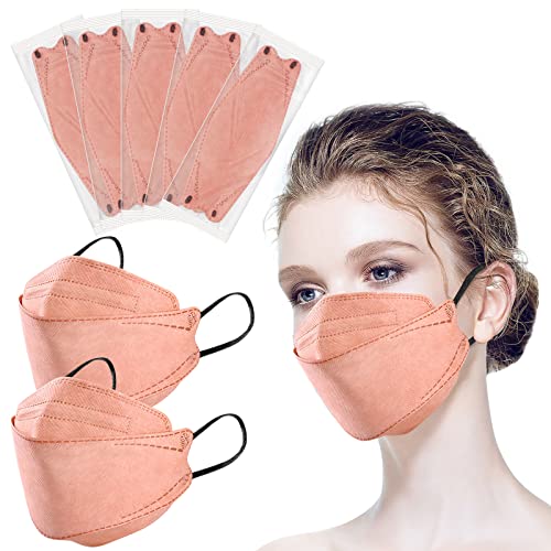 Hubbide 100Pcs Pink KF94 Masks, Individually Wrapped 3D Fish Type Masks for Adult, 4 Layer Protective Face Mask with Adjustable Nose Clip
