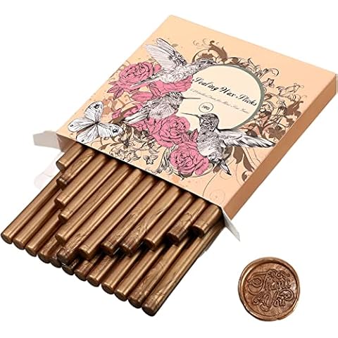 24 Varillas de Cera de Sellar Pistola de Pegamento para Sellar Cera Cera Selladora de Pistola de Pegamento de Sobre Mini para Invitación Boda Sobre Tarjeta Idea Regalo Navidad (Bronce) de Containlol Cover