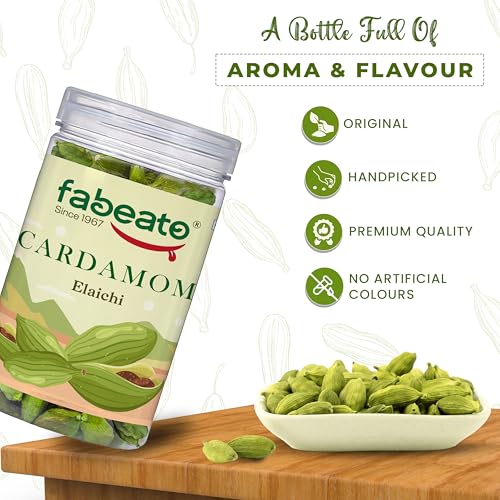 Image of Fabeato Whole Green Cardamom - 8mm Bold | Premium Elaichi | No Artificial Colors | Antioxidant-Rich Spice for Tea & Cooking | Supports Heart Health and Immunity, 50 gram