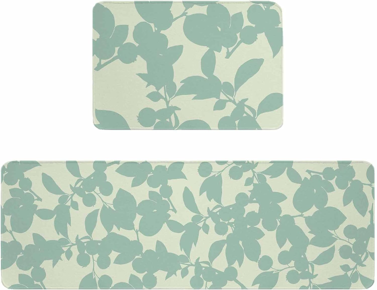 Brown Floral Silhouette Kitchen Rugs and Mats Set of 2, Non-Slip Kitchen Sink Mat, Spring Farmhouse Vintage Flowers Washable Doormat Bathroom Rugs Runner for Bedroom 19.7"x31.5"+19.7"x47.2"