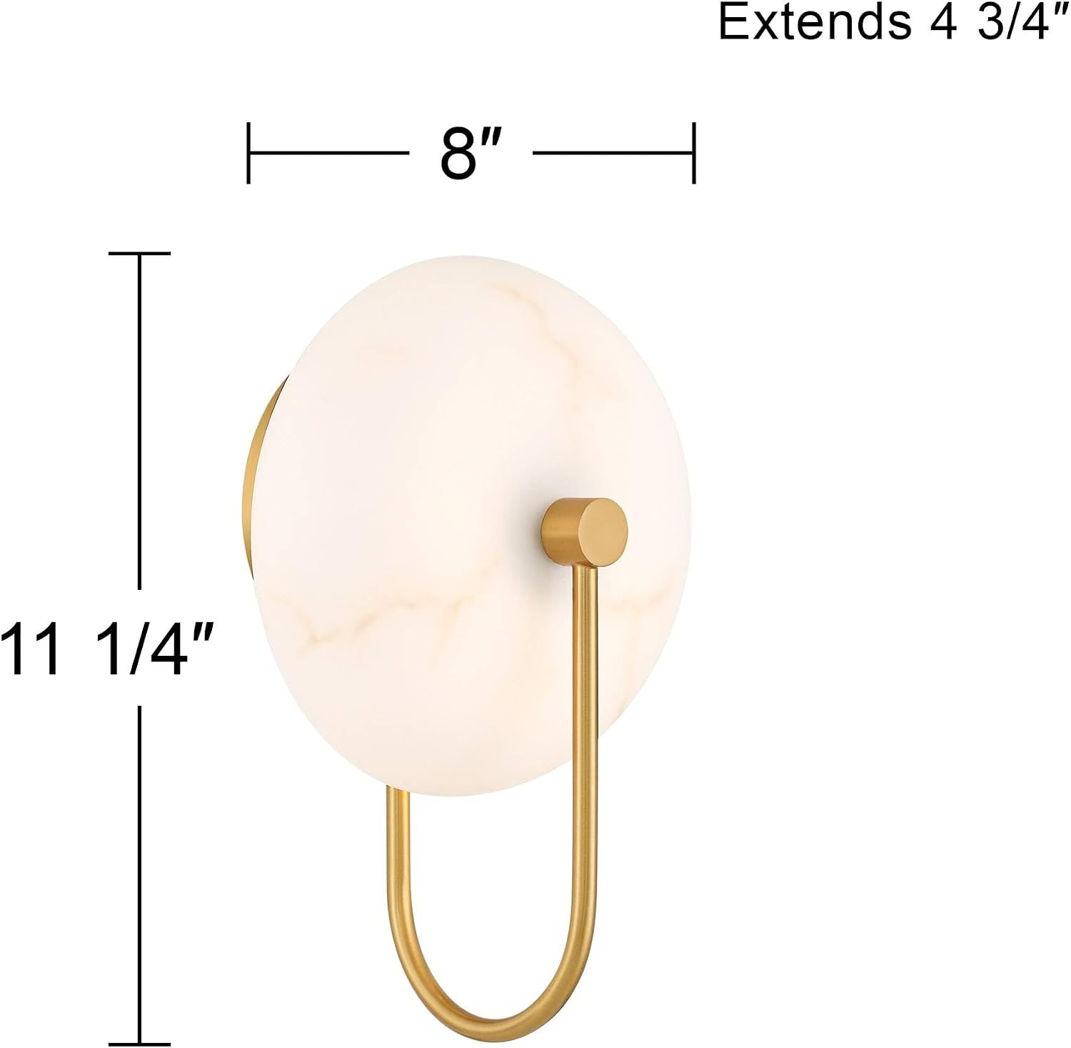 Possini Euro Design Tarquin 11 1/4" High Modern Wall Sconce Light Lamp Fixture Mount Bathroom Bedroom Bedside Living Room LED Hardwired Cordless Gold Brass Alabaster Glass Shade Reading Indoor