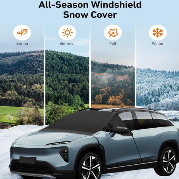 Image of 4-Layer Windshield Snow Cover,Heavy Duty Ultra Thick Protective Windscreen Cover, Car Windshield Cover for Ice, UV, Frost Wiper & Mirror Protector, for All Years Summer /Winter