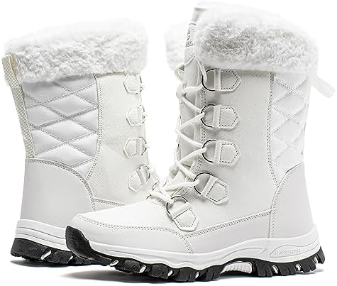 HOBIBEAR Women's Snow Boots Anti-Slip Waterproof Outdoor Shoes Winter Snow Boots Warm Fur Lined Comfortable Shoes for Women（AW5778/White Size 7 Women | Image 1