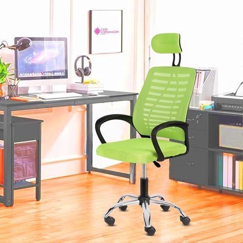 Image of Casa Copenhagen,Mesh Office Desk,Rocking, Ergonomic Computer Chair Adjustable High with Headrest and Comfortable Armrest Swivel Chair - Green & Black Handle