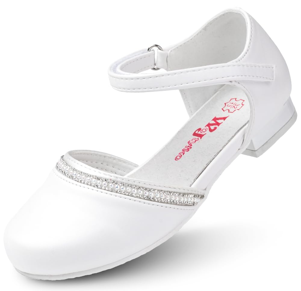 WK Mädchen Klettverschluss Halbschuhe mit Lederinnensohle | Kommunion | Elegant | Für eine kleine Prinzessin