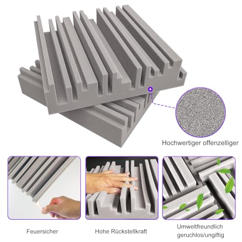 BXI Selbstklebende Akustikschaum-Paneele, 30 x 30 x 5 cm 18 Stück Breitband Schallabsorbierender Schaum, Dichte Schalldämmungspolsterung, Aufnahmestudio Schaumabsorber