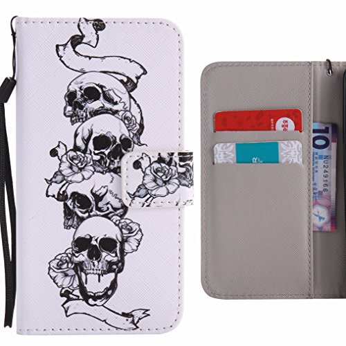 Compatibile con LG Nexus 5X LEMORRY Per LG Nexus 5X Custodia Pelle Cuoio Flip Portafoglio Borsa Protettivo Magnetico Morbido Silicone TPU Cover Custodia per LG Nexus 5X, personalità Skull