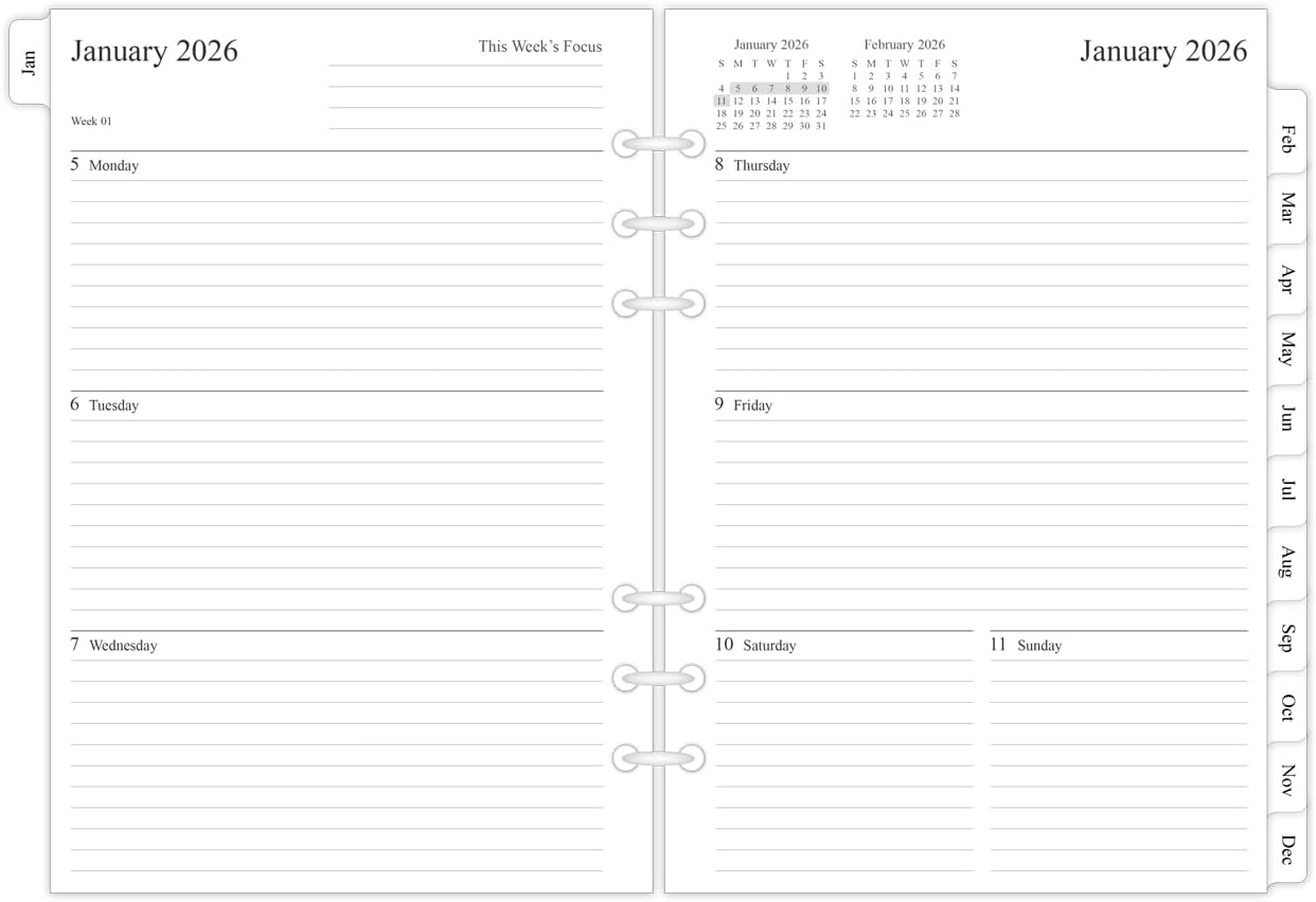 newestor 2026 Weekly & Monthly Planner Refill for A5 Ring Binder, Jan 2026 to Dec 2026, 5-3/4" x 8-1/4", 6-Hole Punched