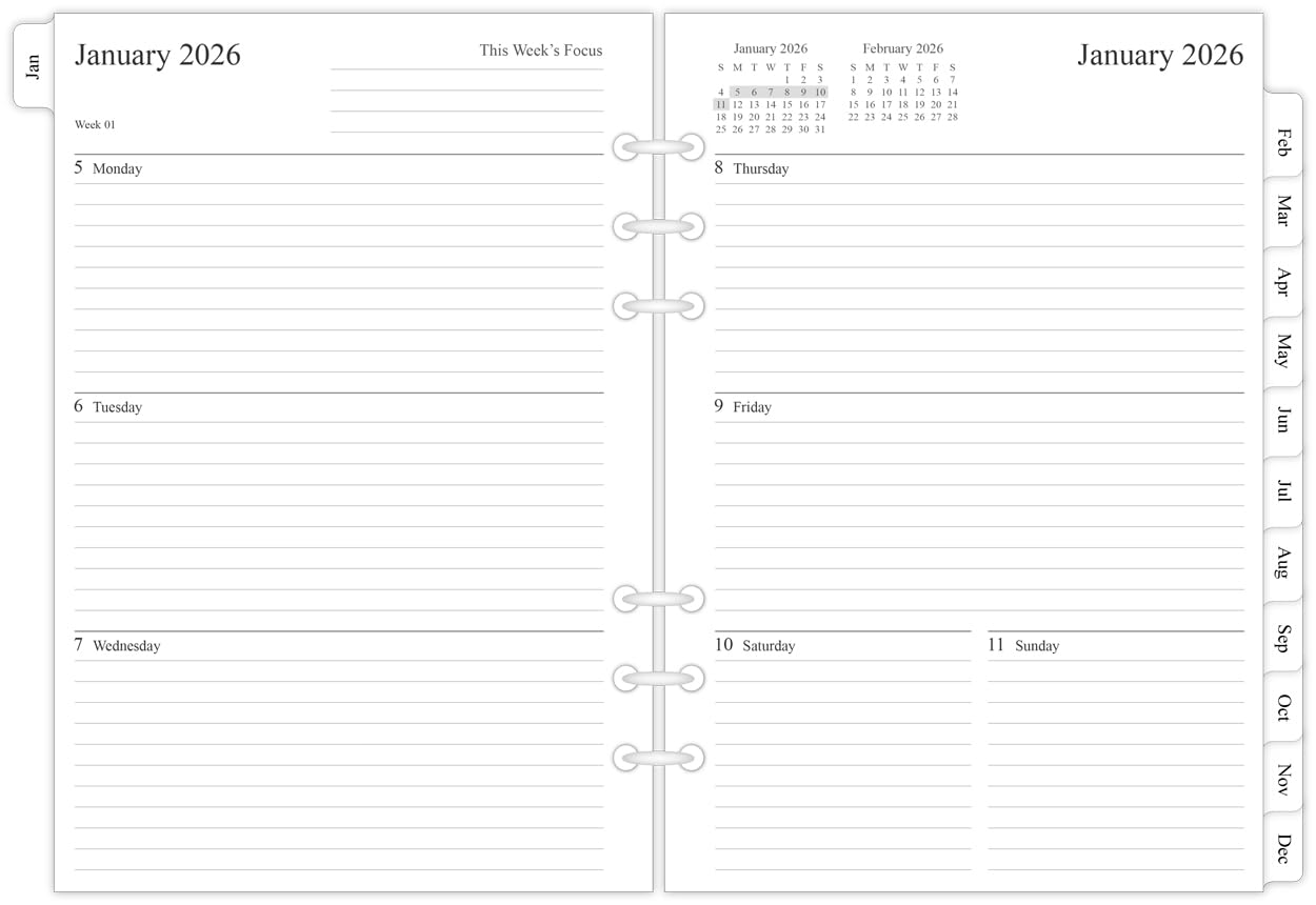 newestor 2026 Weekly & Monthly Planner Refill for A5 Ring Binder, Jan 2026 to Dec 2026, 5-3/4" x 8-1/4", 6-Hole Punched