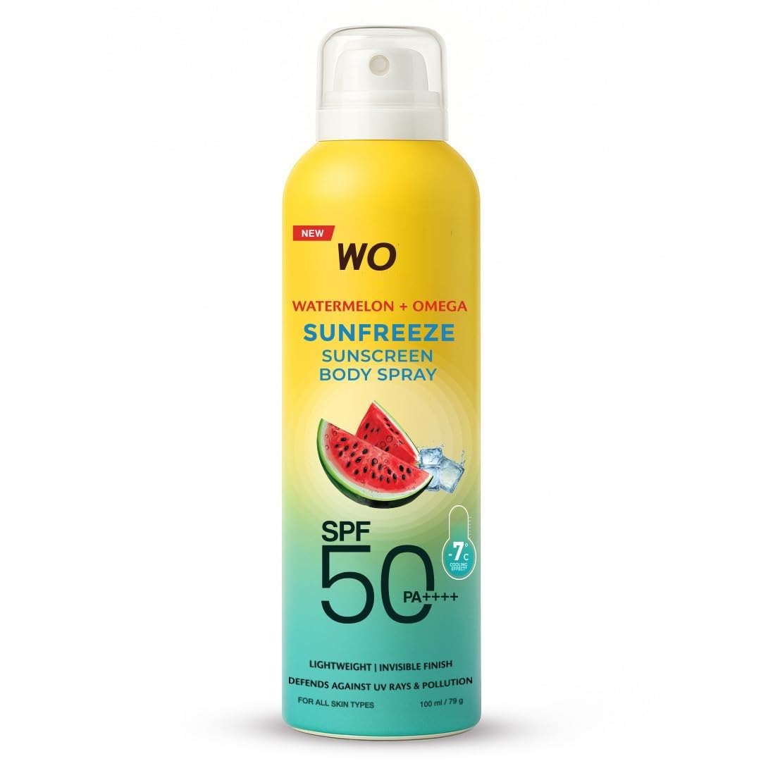 Generic Watermelon Omega Sunfreeze Sunscreen Spray SPF 50 PA -7 C Cooling Effect UV Rays Pollution Defense Lightweight
