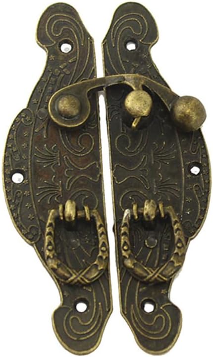 10pcs Vintage Box Hasp Lock Antique Cabinet Buckle Small Embossed Hasp Latch Bronze Swing Lock Clasp Decorative Retro Hardware Buckle Furniture Accessories One Size 60MM