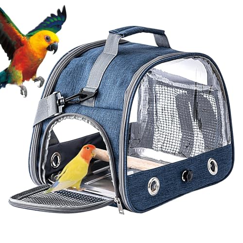 Bird Travel Carrier With Standing Perch And Stainless Steel Tray, Lightweight Breathable Parrot Cage, Portable Small Pet Carrier Bag With Shoulder Strap For Parrot, Parakeet, Parrots