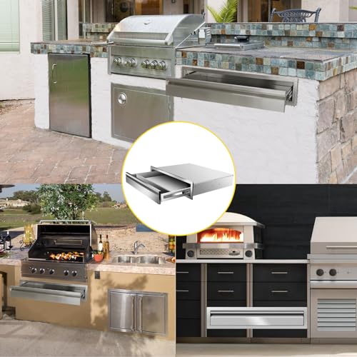 Image of Outdoor Kitchen Drawers 30 inch W x 6.5 inchH x 23 inchD Flush Mount Single BBQ Drawers Built-in Stainless Steel Drawer for Outdoor Kitchen Island, Patio Grill Station
