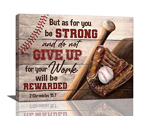 Jamie World Christian Baseball Wall Art Boys Room Decor Scripture Sports Canvas Prints Painting Inspirational Motivational Quotes Pictures Framed Men Baseball Gifts Artwork For Classroom Gym Playroom 16 Inchx12 Inch cover