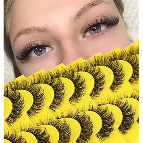 False Eyelashes Russian Strip Lashes D Curl Wispy Natural Look Faux Mink Lashes Like Eyelash Extension Fluffy zanlufly Transparent Band Cat Eye Fake Eyelashes Pack Cover