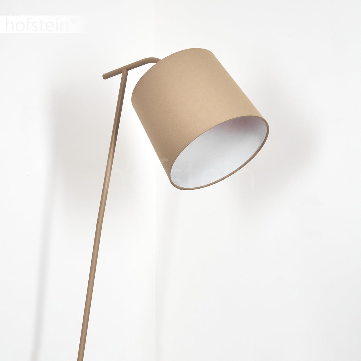 Lampada da terra Palmeiros, lampada da terra in metallo/tessuto beige/bianco, lampada in stile boho con paralume rotondo (Ø 25 cm) e interruttore a pedale, altezza 160 cm, 1 x E27, senza lampadina
