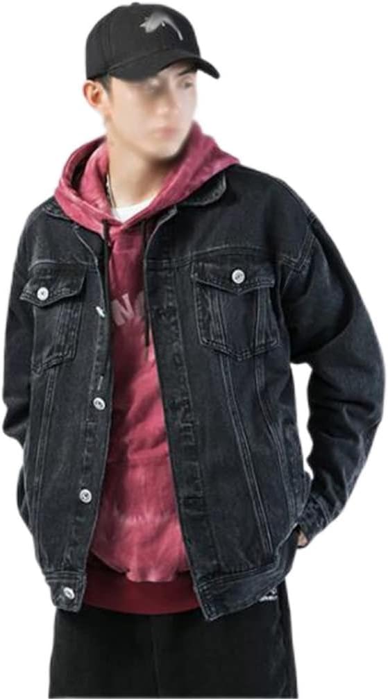 Hong Kong Retro Washed Denim Jacket Men's Label Spring And Autumn Loose Lapel Top(XL code)