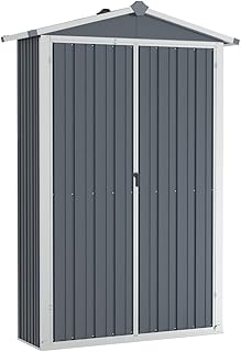 vidaXL Spacious Weather- Garden Tool Shed - 116 x 45 x 175 cm - Galvanised Steel - Grey Color - Vented Low Maintenance Out...