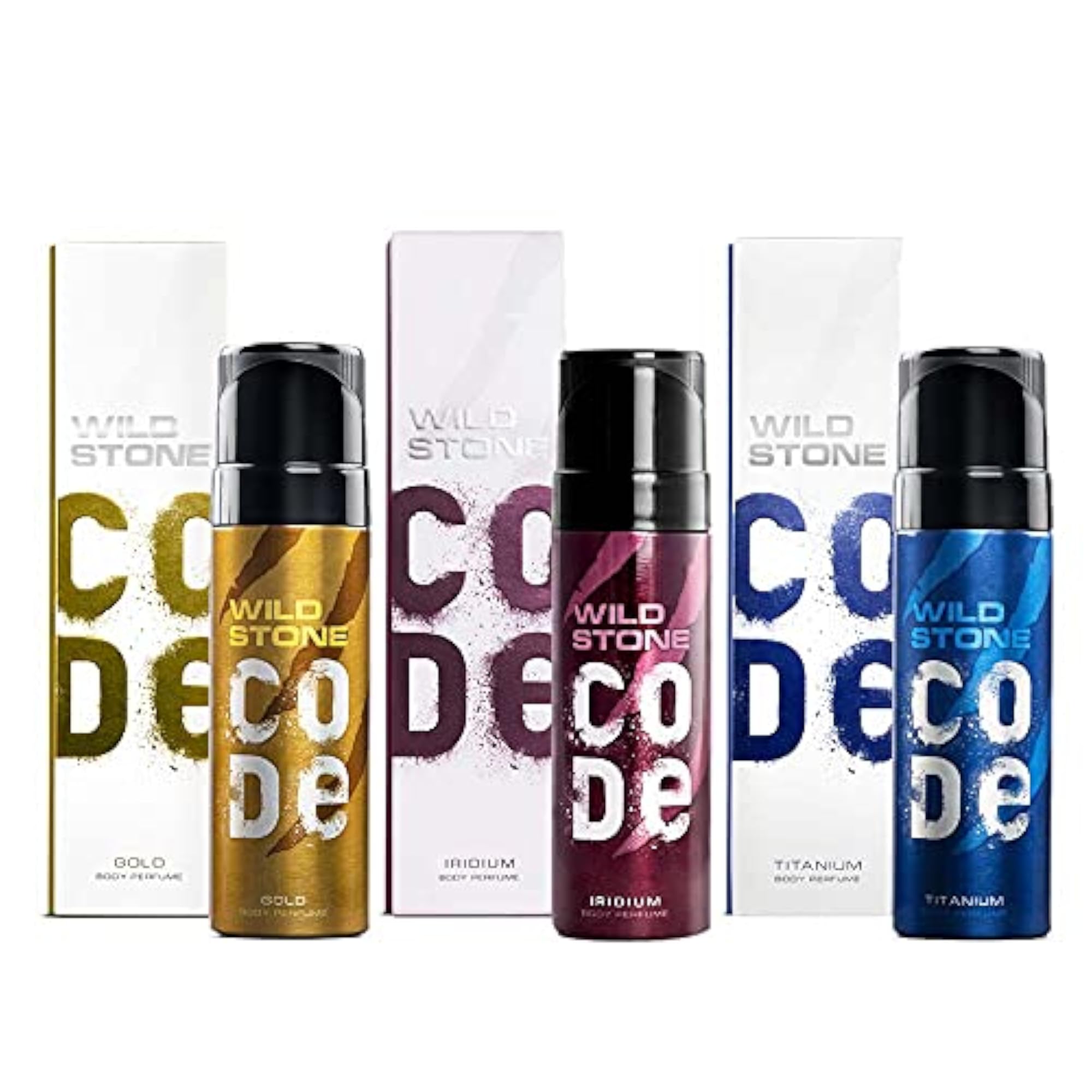 Gold, Titanium and Iridium Body Perfume for Men, Pack of 3