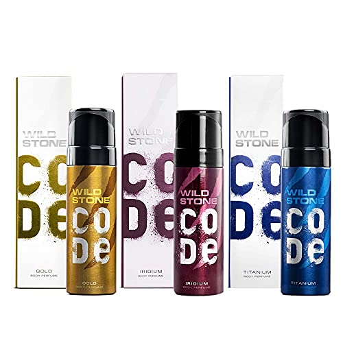 Image of Wild Stone CODE Gold, Titanium and Iridium Body Perfume for Men, Pack of 3 (150ml each)|No Gas Deodorant|Long Lasting Body Spray