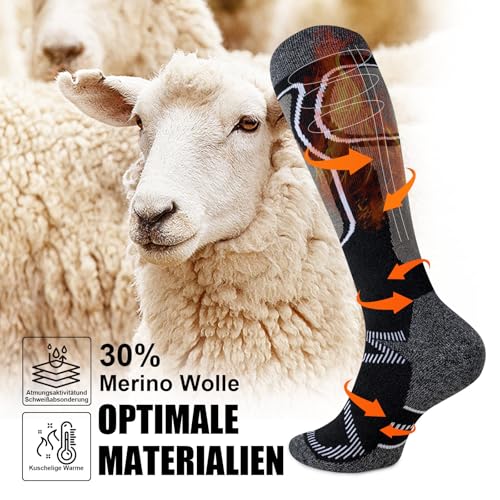 Effeet 2 Paar Skisocken aus Merinowolle für Herren Damen, Warme Gepolsterte Thermosocken Weich Winterstrümpfe, Kniestrümpfe mit Polsterung für Snowboarden Skifahren Schnee Jagen Wandern – Bild 4