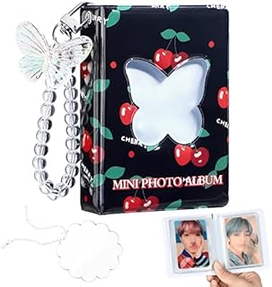 3 Pieces 3 Inch Mini Photo Album Set Kpop Photocard Holder Book Photocard Binder Kpop Album With Pendant And Diy Keychian For Collecting Picture, 40 Pockets(Cherry, Butterfly)