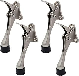 BOLWHAO 4 Pieces Heavy Duty Door Stopper, Kickdown Door Stop with One Touch Adjustable Height,Stops for Bottom of Door,Spring Door Stop with Rubber Tips(4.45inch,Silver) DS01