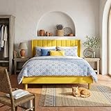 Zanmintaobo Queen Bed Frame Upholstered Platform Bed with Fabric Wingback Headboard, Durable Wooden Slats, Non-Slip and Noise-Free, No Box Spring Needed, Easy Assembly, Yellow