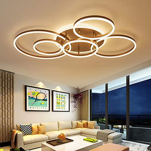 Plafonnier LED Salon Dimmable Lampe Plafond Avec Télécommande Lustre Moderne Anneaux Acrylique Abat Jour Plafonnier Spot De Plafond Café Restaurant Chambre Protection Des Yeux Luminaire,Marron Cover