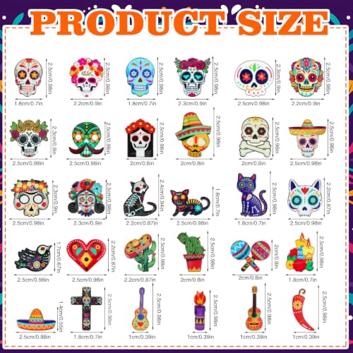 Image of SANNIX 60 Pcs Day of the Dead Enamel Pins Sugar Skull Brooches for Party