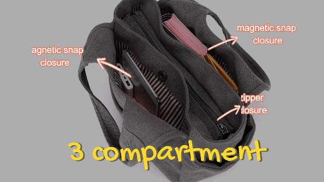 Bolso Hobo Ligero de Lona para Mujer con 3 Compartimentos miniatura 7