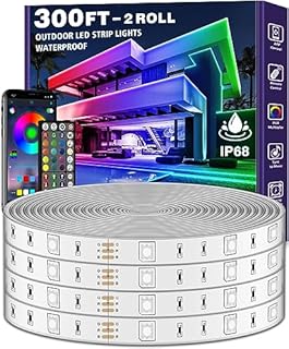 Outdoor LED Strip Lights Waterproof,IP68 Outside Led Light Strips Waterproof with Bluetooth App Remote Control,Music Sync RGB Exterior Led Rope Lights,for Balcony,Deck,Roof,Garden,Pool (300FT Outdoor)