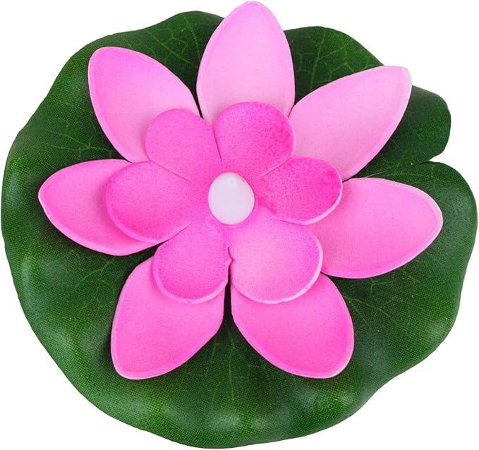 Emartbuy Set of 6 Floating LED Lotus Flower Lamps – Waterproof Flameless Candle Lights for Ponds, Bathtubs, Home Decor, Wedding & Festival Decorations (Pink & Green)