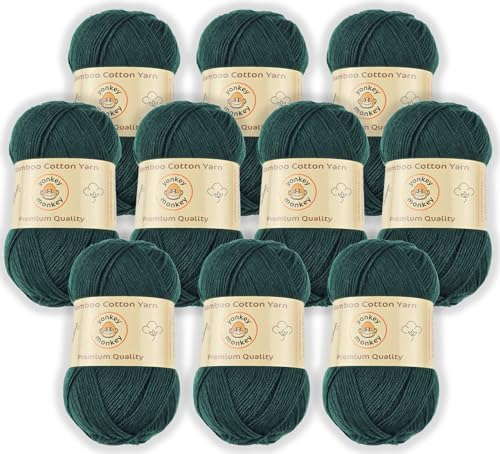 Image of 10-Pack of Yonkey Monkey 500 Grams Weight Yarn - 70% Rayon derived from Bamboo, 30% Cotton - Imported - Army Green 9059