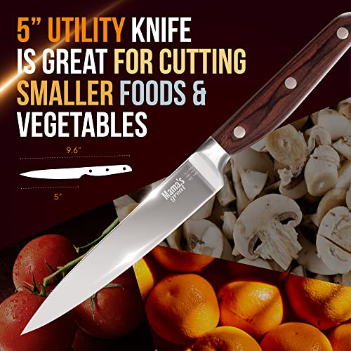 Mama's Great 5 Inch Kitchen Utility Knife With Razor Sharp 7Cr17Mov High Carbon Stainless Steel Full Tang Blade And Ergonomic Non-Slip Pakkawood Handle #TOP2