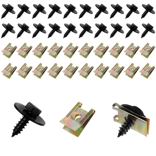 40 Pieces Car Screws and Nut Clip Kit,Car Screws and Bolts,Auto Body Fender Screw,Metal U-type Fastener Clip,Suitable for Fixing and Repairing Fenders,Bumpers and Other Parts