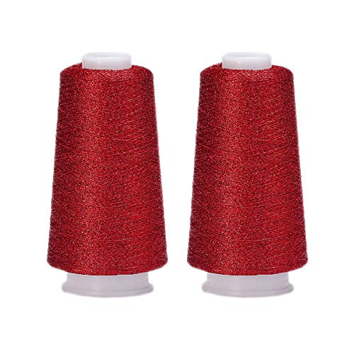 Truevalue 2 Balls Accessory Lurex Yarn, Shining Glitter Metallic Knitting-In Yarn, Sparkle Thread For Knitting And Crochet Sweater Shawl 5000 Yards (Red Glitter) #TOP6