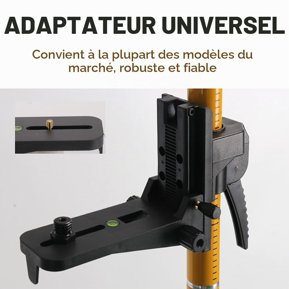 Trepied Niveau Laser，Tige Telescopique Niveau Laser de 4.2 m avec Trépied, Support de Niveau Laser pour Lasers Rotatifs et Lasers, Support Laser 1/4“ x 20” et Adaptateur Fileté 5/8"-11 (4.2m)